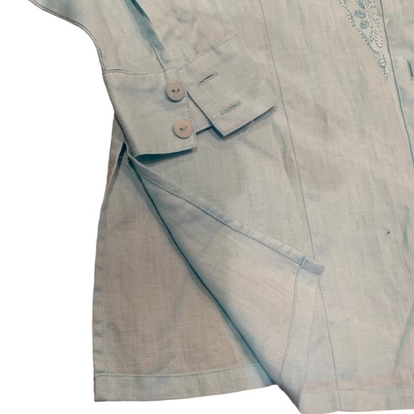 100%Linen Embroidered Button Front Shirt - Picture 5 of 9